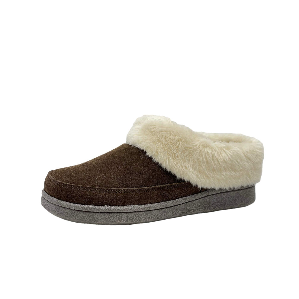 Clarks Women's Faux Fur Clog Indoor and Outdoor Slipper (Dark Brown  1