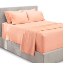 Hearth & Harbor 6Pc King Size Bed Linen Set - Extra Deep Pocket Microfiber Peach - Includes 4 Pillowcases 1 Fitted 1 Flat Sheet