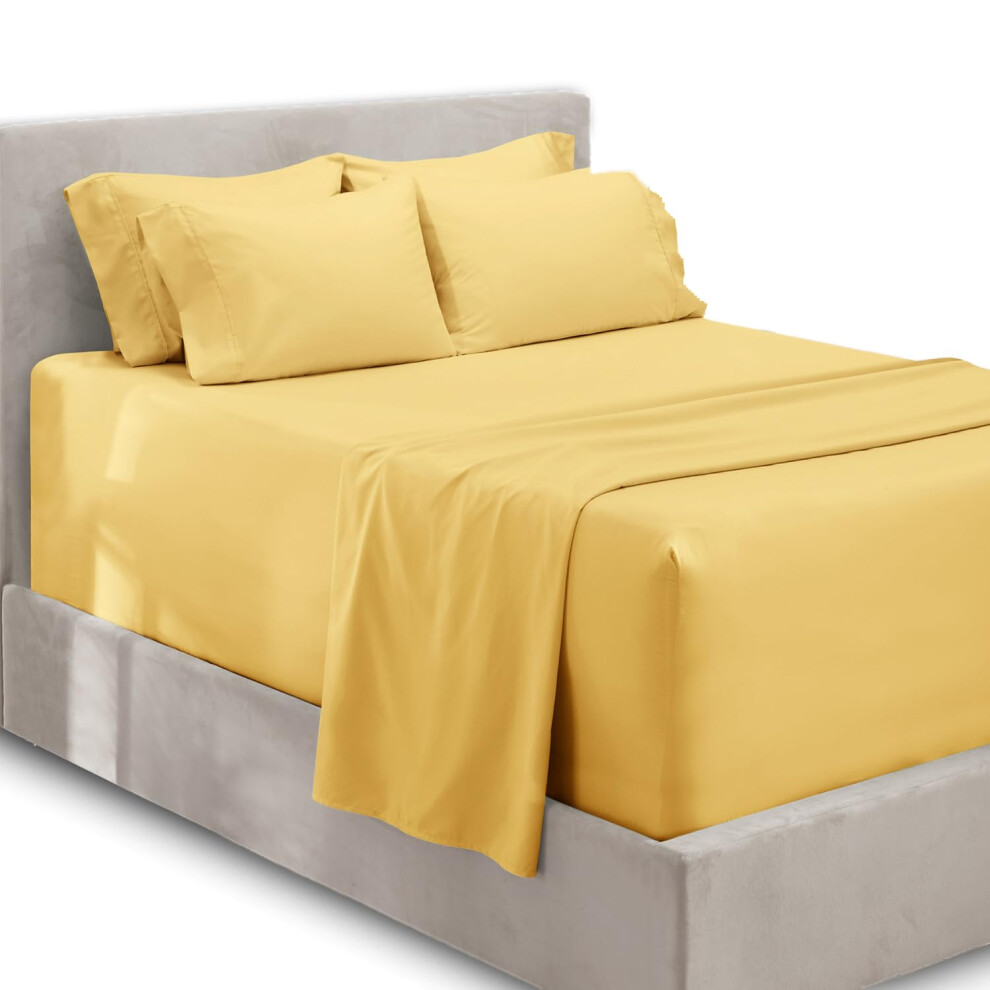 Parure de lit 6 pi   ces Hearth & Harbor avec poche extra profonde, convient aux matelas de 45     61 cm de profondeur, King size, jaune doux