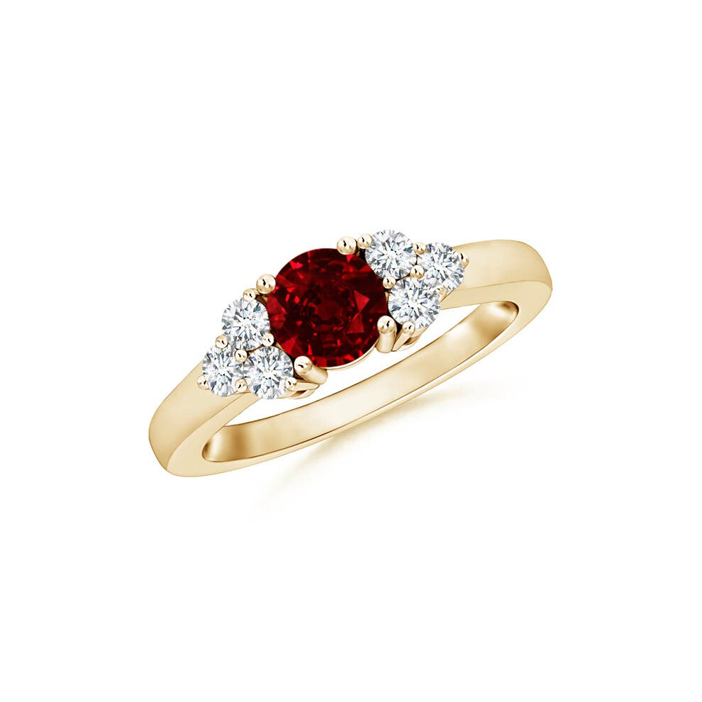 (T 1/2, 9ct Yellow Gold) Angara Lab-Grown Round Ruby Solitaire Ring With Trio Diamonds for Women-image-OPC-PGHPBBV-NEW