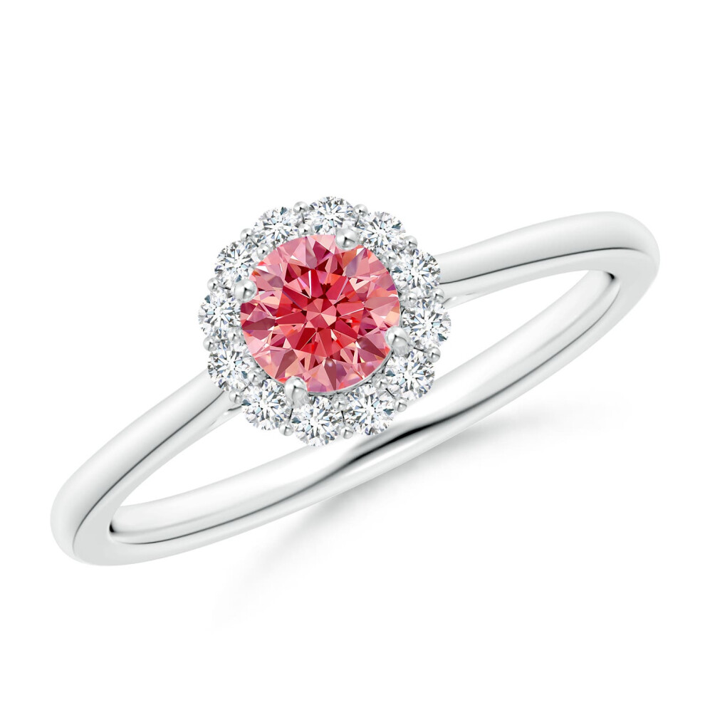 (R 1/2, 14ct White Gold) Angara Classic Round Lab-Grown Fancy Intense Pink Diamond Scalloped Halo Ring for Women-image-OPC-PGHPBGG-NEW