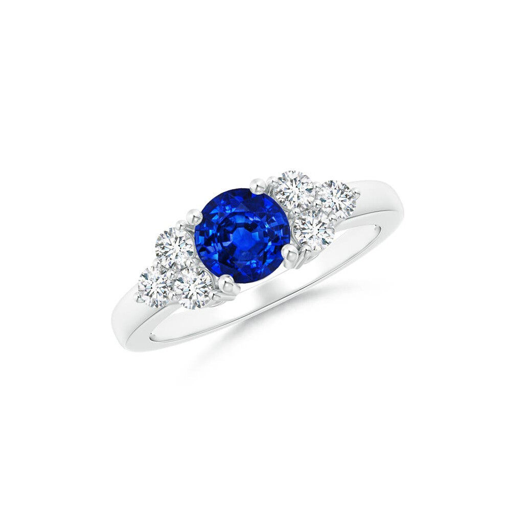 (S 1/2, 14ct White Gold) Angara Lab-Grown Round Sapphire Solitaire Ring With Trio Diamonds for Women-image-OPC-PGHPDTQ-NEW