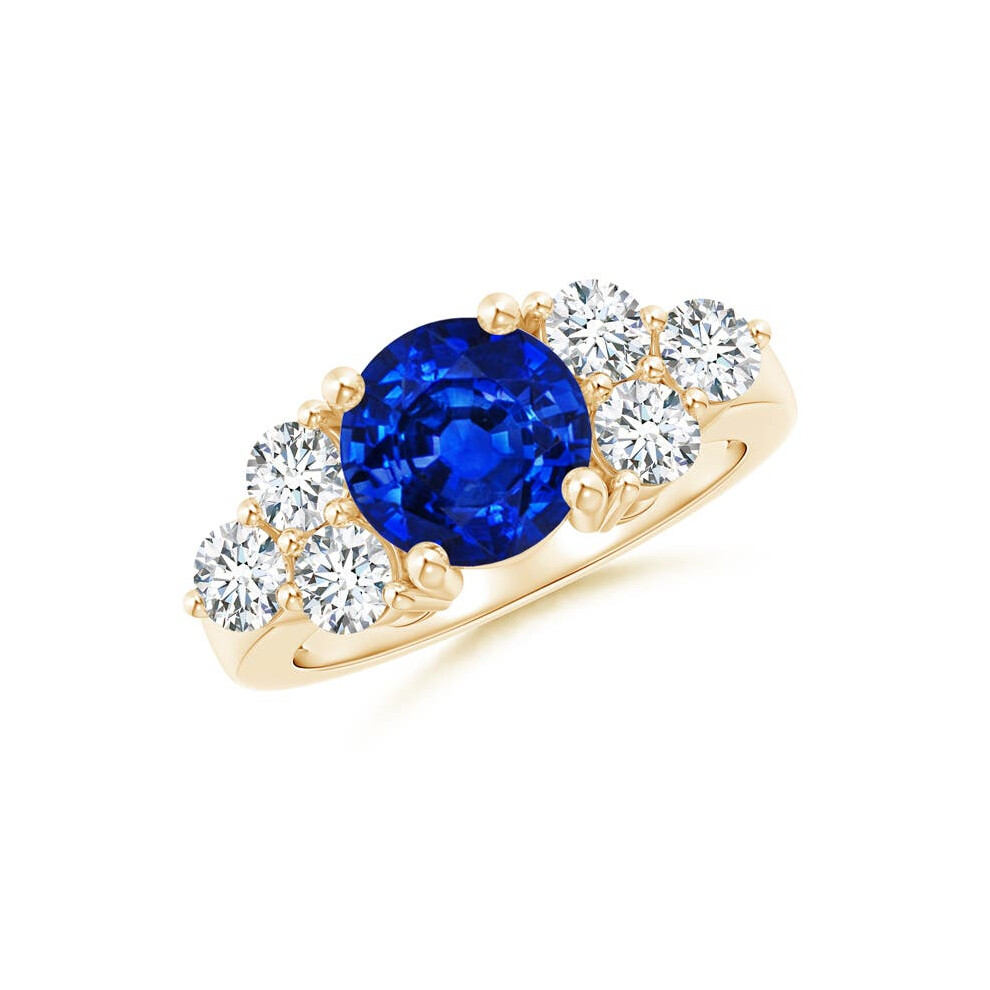 (Q 1/2, 9ct Yellow Gold) Angara Lab-Grown Round Sapphire Solitaire Ring With Trio Diamonds for Women-image-OPC-PGHPF2Q-NEW