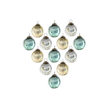 Set of 12 Vintage Gold Blue & Silver Glass Ball Ornaments 2.5 Diameter For Christmas Tree Holiday Decor