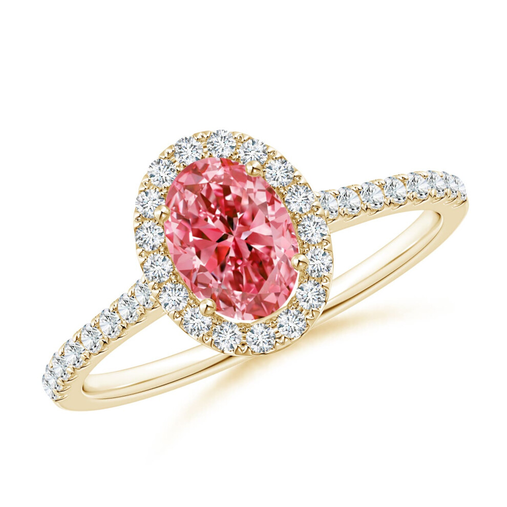 (L 1/2, 9ct Yellow Gold) Angara Oval Lab-Grown Fancy Intense Pink Diamond Halo Ring for Women-image-OPC-PGHPGTT-NEW