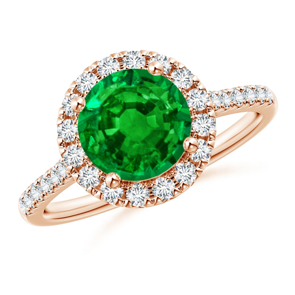 (K 1/2, 9ct Rose Gold) Angara Lab-Grown-Round Emerald Halo Ring with Diamond Accents for Women-image-OPC-PGHPGZB-NEW