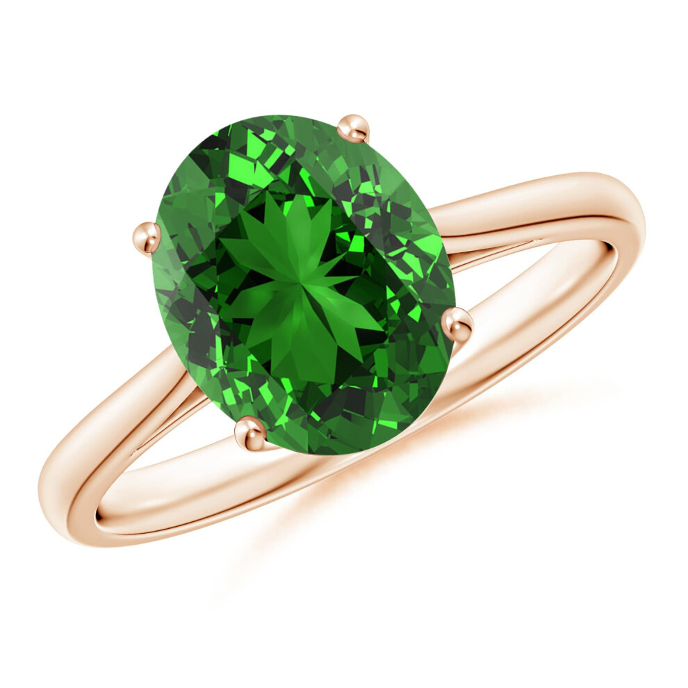 (Q 1/2, 14ct Rose Gold) Angara Lab-Grown Oval Solitaire Emerald Cocktail Ring for Women-image-OPC-PGHPM7Q-NEW