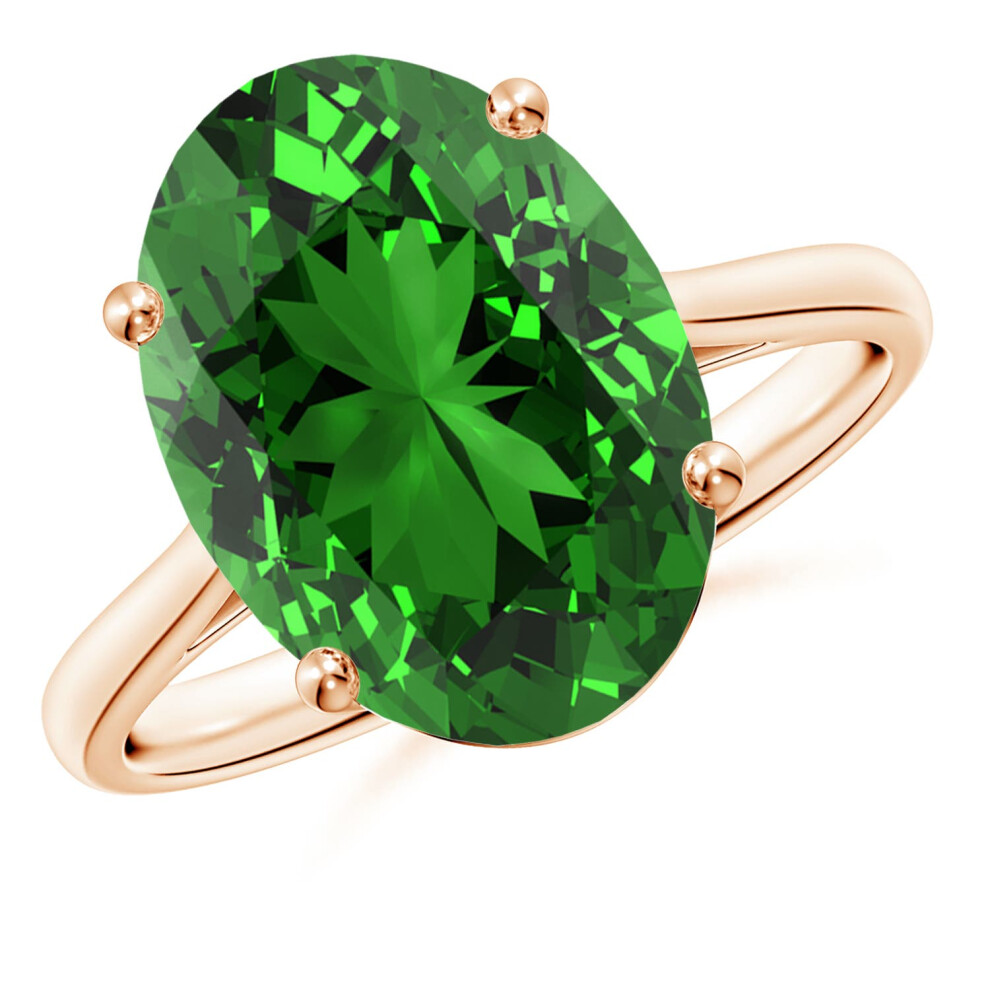 (P 1/2, 14ct Rose Gold) Angara Lab-Grown Oval Solitaire Emerald Cocktail Ring for Women-image-OPC-PGHPM8J-NEW