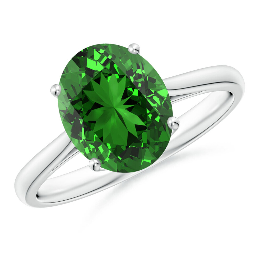 (L 1/2, 9ct White Gold) Angara Lab-Grown Oval Solitaire Emerald Cocktail Ring for Women-image-OPC-PGHPMG5-NEW