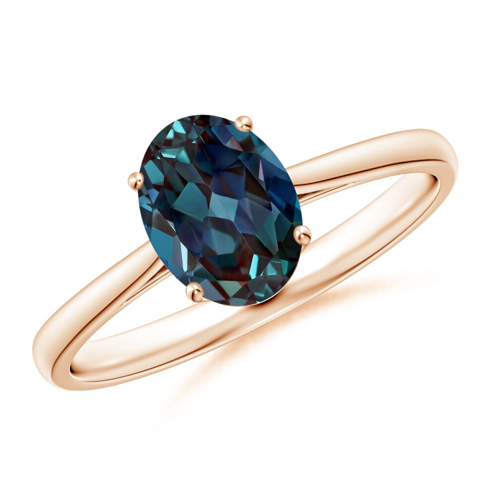 (J 1/2, 14ct Rose Gold) Angara Oval Solitaire Lab-Grown Alexandrite Cocktail Ring for Women-image-OPC-PGHPMTM-NEW