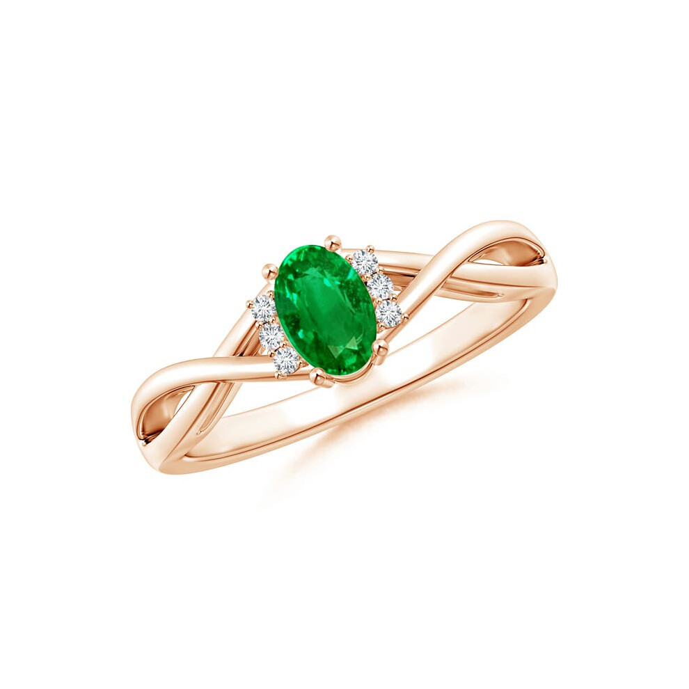 (J 1/2, 14ct Rose Gold) Angara Oval Lab-Grown Emerald Crossover Engagement Ring with Diamond Accents for Women-image-OPC-PGHPN85-NEW