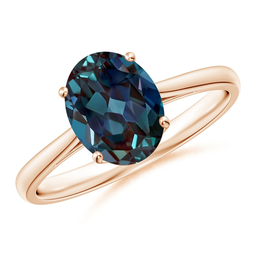 (K 1/2, 9ct Rose Gold) Angara Oval Solitaire Lab-Grown Alexandrite Cocktail Ring for Women-image-OPC-PGHPMWT-NEW