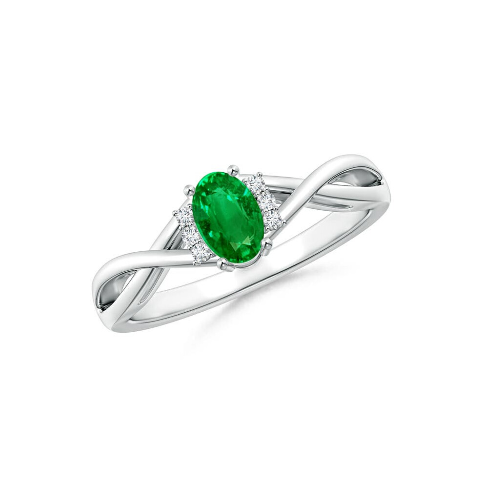 (R 1/2, 9ct White Gold) Angara Oval Lab-Grown Emerald Crossover Engagement Ring with Diamond Accents for Women-image-OPC-PGHPN9P-NEW