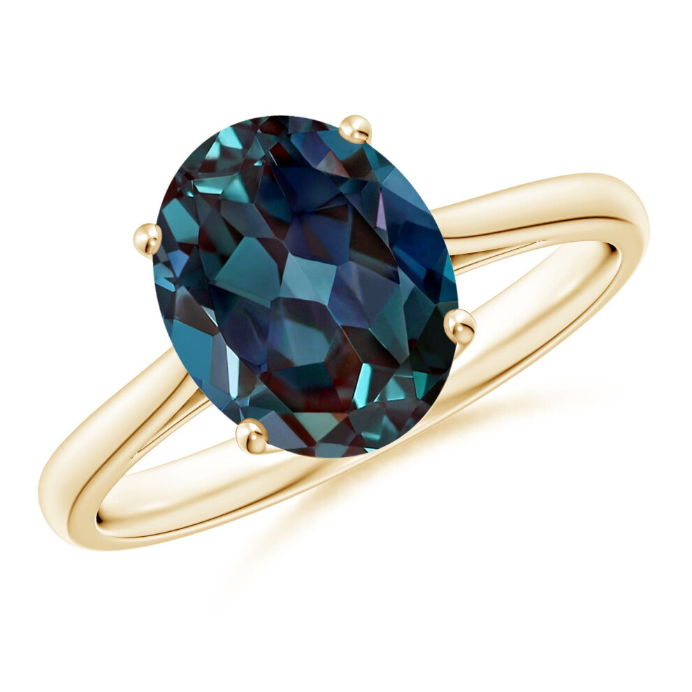 (L 1/2, 9ct Yellow Gold) Angara Oval Solitaire Lab-Grown Alexandrite Cocktail Ring for Women-image-OPC-PGHPN6G-NEW