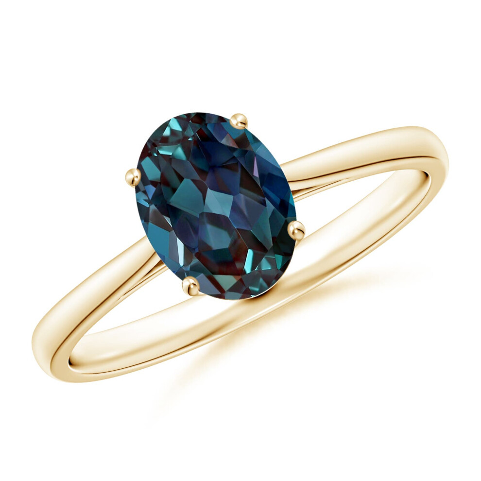(O 1/2, 9ct Yellow Gold) Angara Oval Solitaire Lab-Grown Alexandrite Cocktail Ring for Women-image-OPC-PGHPN7F-NEW