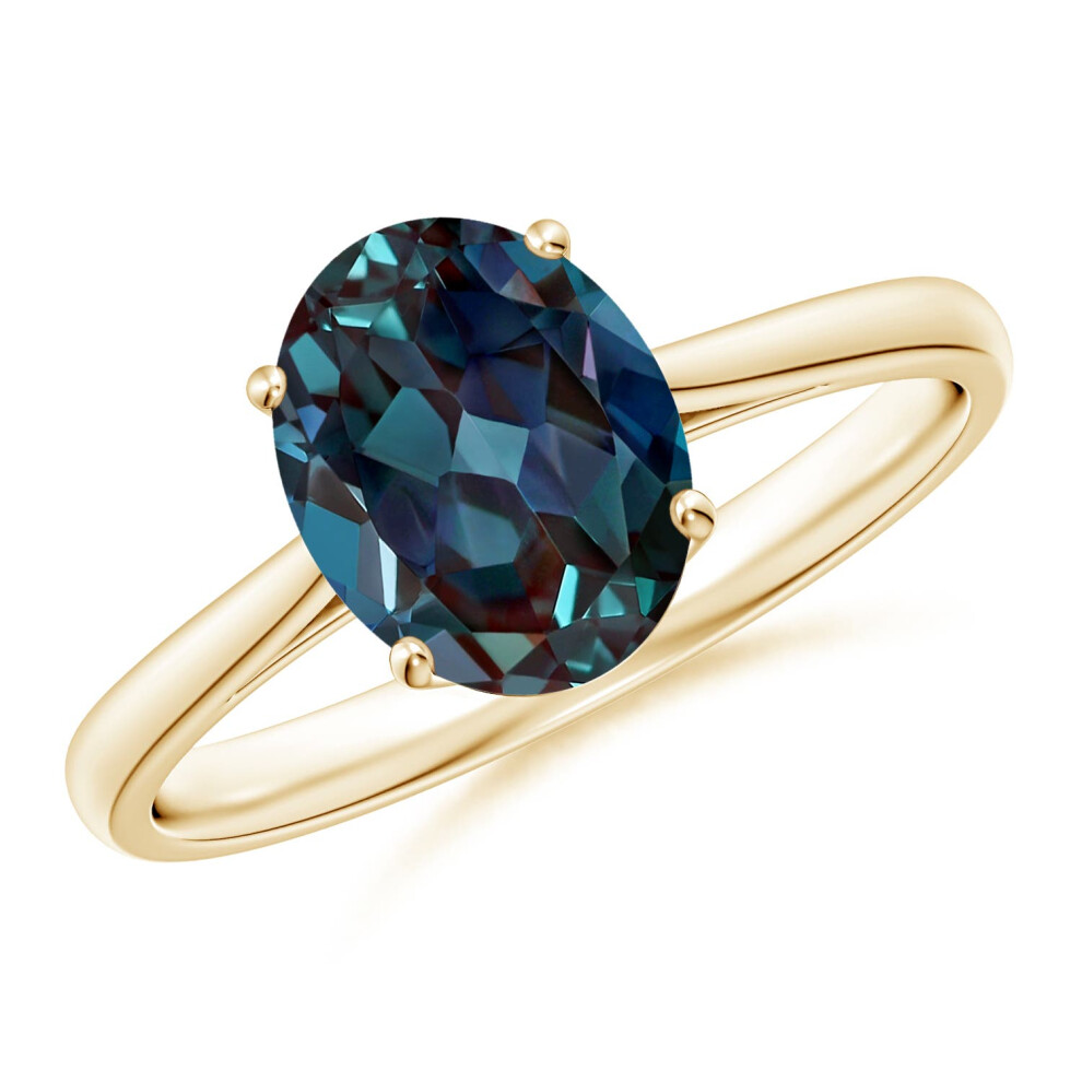 (P 1/2, 9ct Yellow Gold) Angara Oval Solitaire Lab-Grown Alexandrite Cocktail Ring for Women-image-OPC-PGHPN7V-NEW