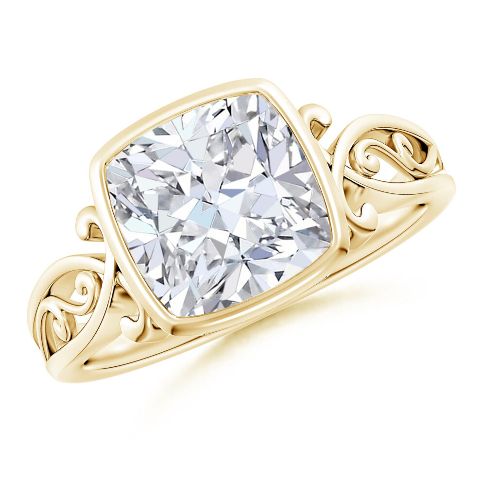 (S 1/2, 14ct Yellow Gold) Angara Lab-Grown Vintage Style Cushion Diamond Solitaire Ring for Women-image-OPC-PGHPNSB-NEW