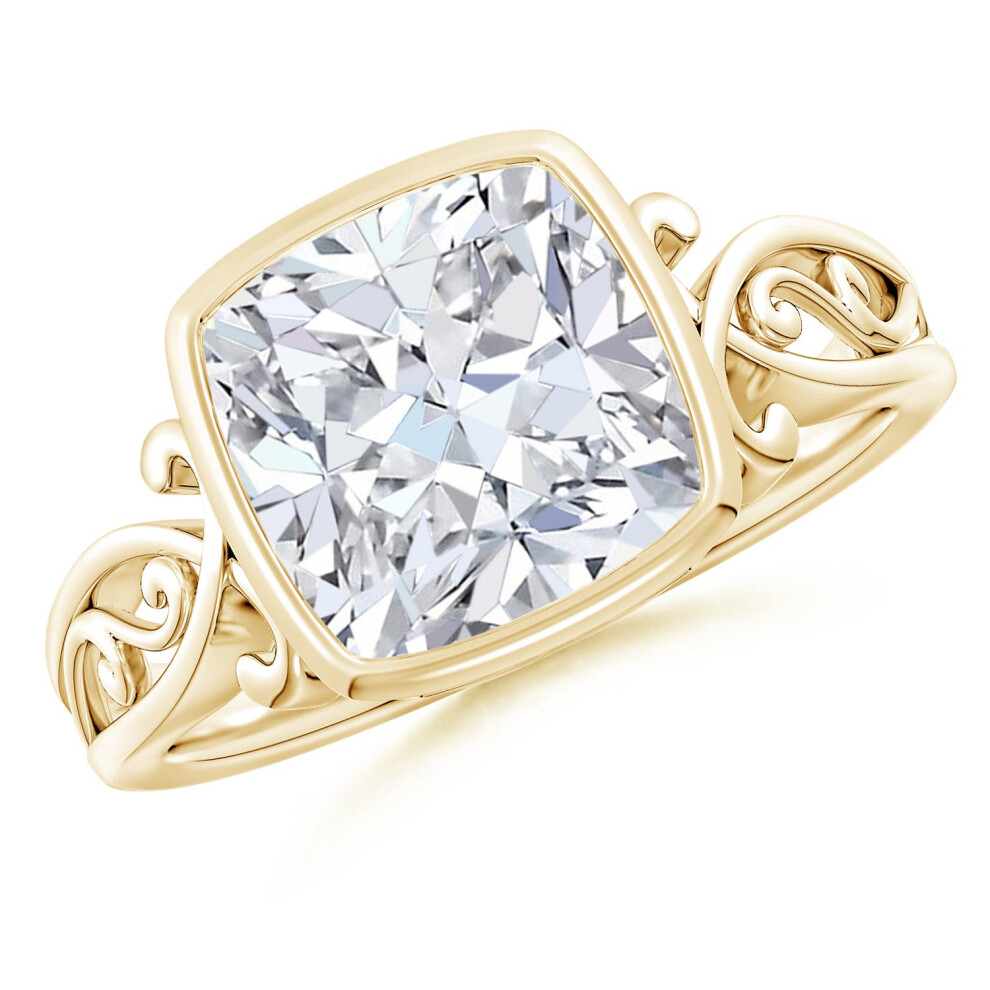 (J 1/2, 9ct Yellow Gold) Angara Lab-Grown Vintage Style Cushion Diamond Solitaire Ring for Women-image-OPC-PGHPNW8-NEW