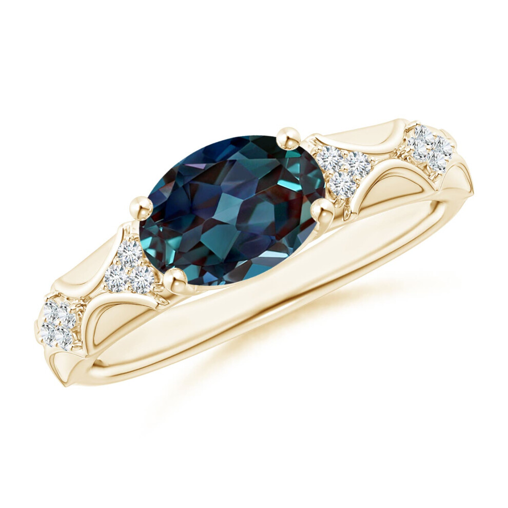 (R 1/2, 14ct Yellow Gold) Angara Oval Lab-Grown Alexandrite Vintage Style Ring with Diamond Accents for Women-image-OPC-PGHPPHG-NEW