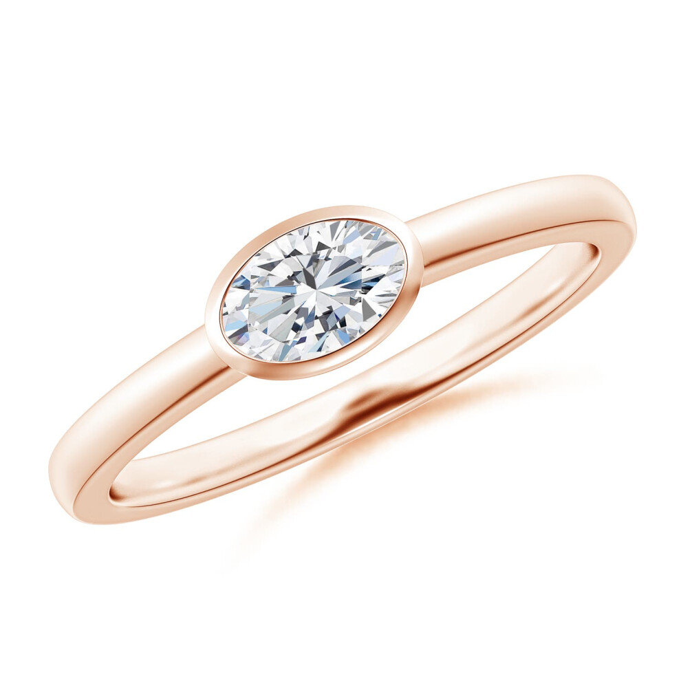 (N 1/2, 9ct Rose Gold) Angara Lab-Grown-East-West Oval Diamond Solitaire Ring in Bezel Setting for Women-image-OPC-PGHPQ7F-NEW