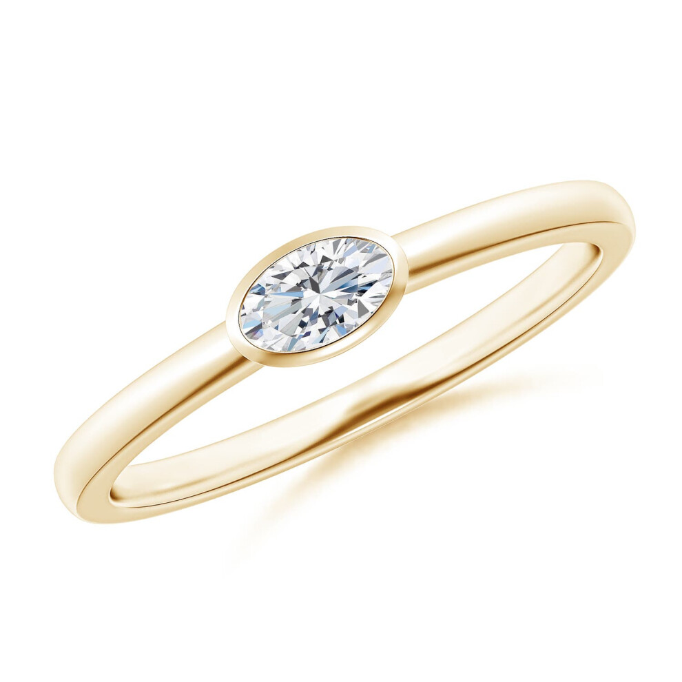 (S 1/2, 14ct Yellow Gold) Angara Lab-Grown-East-West Oval Diamond Solitaire Ring in Bezel Setting for Women-image-OPC-PGHPQDH-NEW