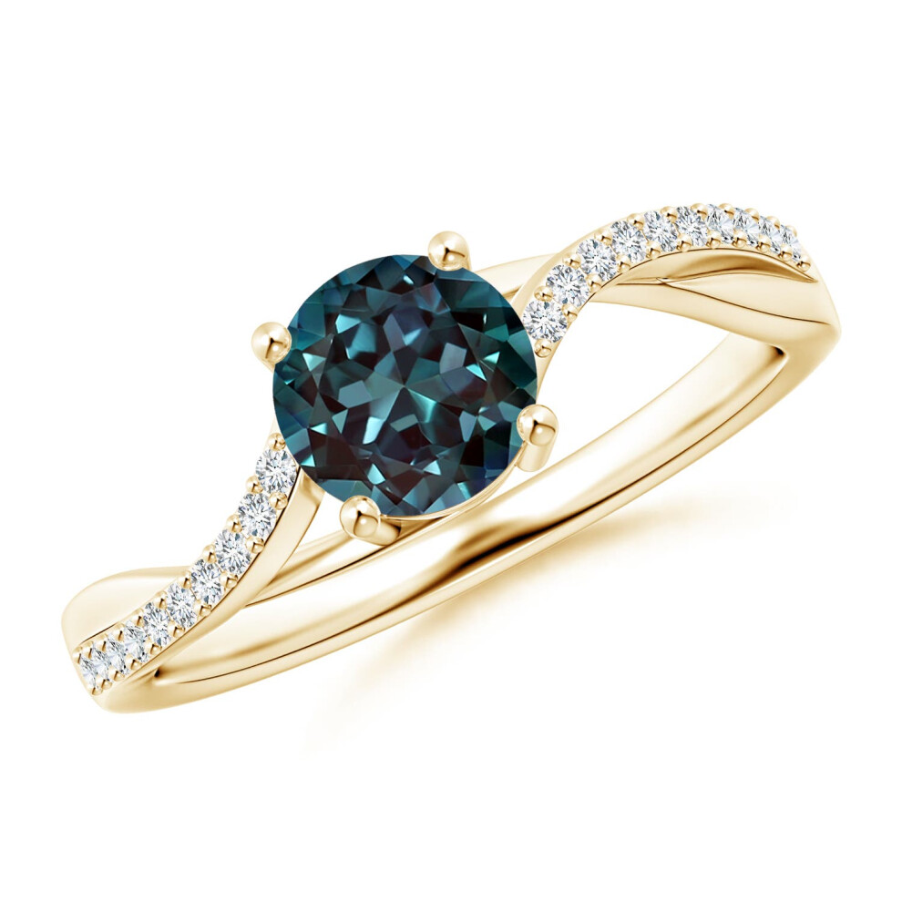 (K 1/2, 9ct Yellow Gold) Angara Solitaire Lab-Grown Alexandrite Twisted Split Shank Ring for Women-image-OPC-PGHPQQP-NEW