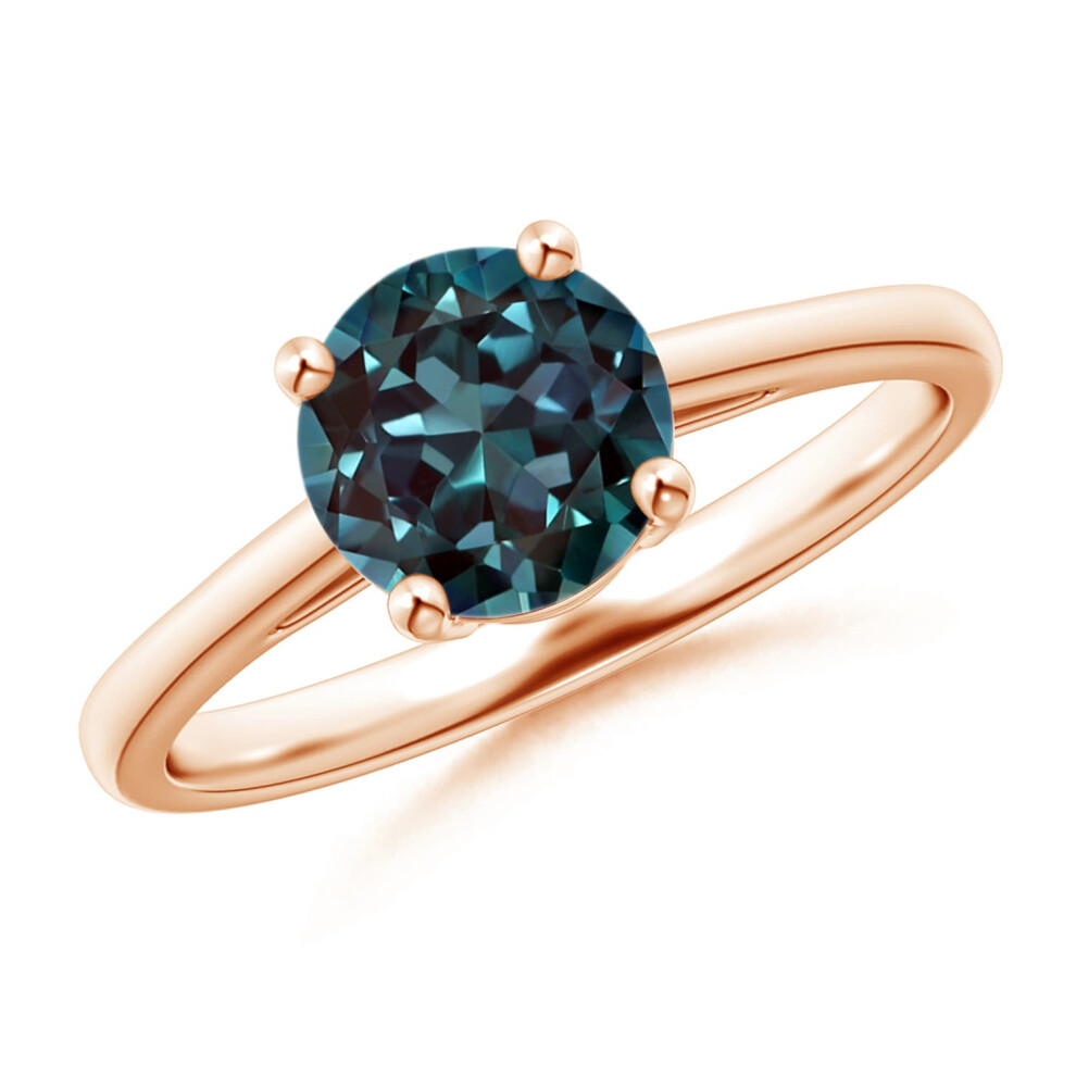 (Q 1/2, 14ct Rose Gold) Angara Classic Prong-Set Round Lab-Grown Alexandrite Solitaire Ring for Women-image-OPC-PGHPQZ2-NEW