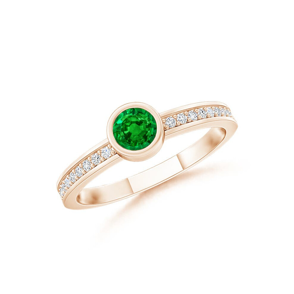(S 1/2, 14ct Rose Gold) Angara Bezel Round Lab-Grown Emerald Stackable Engagement Ring with Diamond Accents for Women-image-OPC-PGHPRQJ-NEW