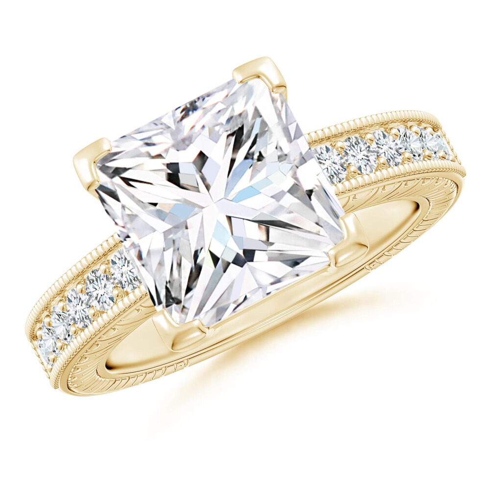 (T 1/2, 9ct Yellow Gold) Angara Lab-Grown Princess Cut Diamond Solitaire Ring with Milgrain Detailing for Women-image-OPC-PGHPSZD-NEW