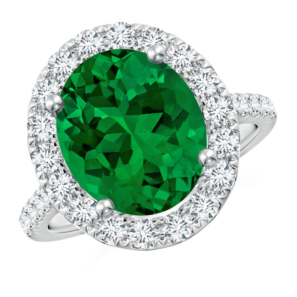 (Q 1/2, 14ct White Gold) Angara Lab-Grown Oval Emerald Halo Ring with Diamond Accents for Women-image-OPC-PGHPT9B-NEW