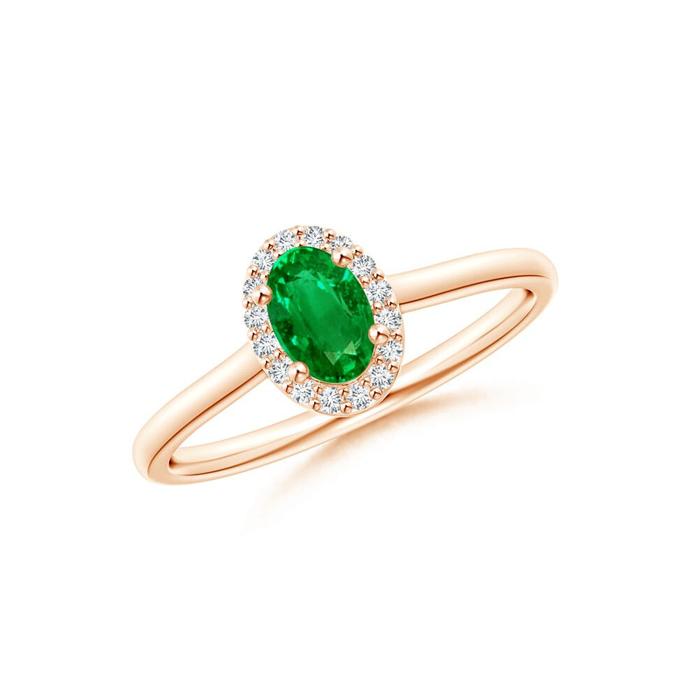 (K 1/2, 14ct Rose Gold) Angara Prong-Set Oval Lab-Grown Emerald and Diamond Halo Engagement Ring for Women-image-OPC-PGHPTN8-NEW