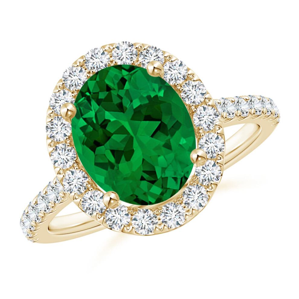 (N 1/2, 9ct Yellow Gold) Angara Lab-Grown Oval Emerald Halo Ring with Diamond Accents for Women-image-OPC-PGHPTJP-NEW