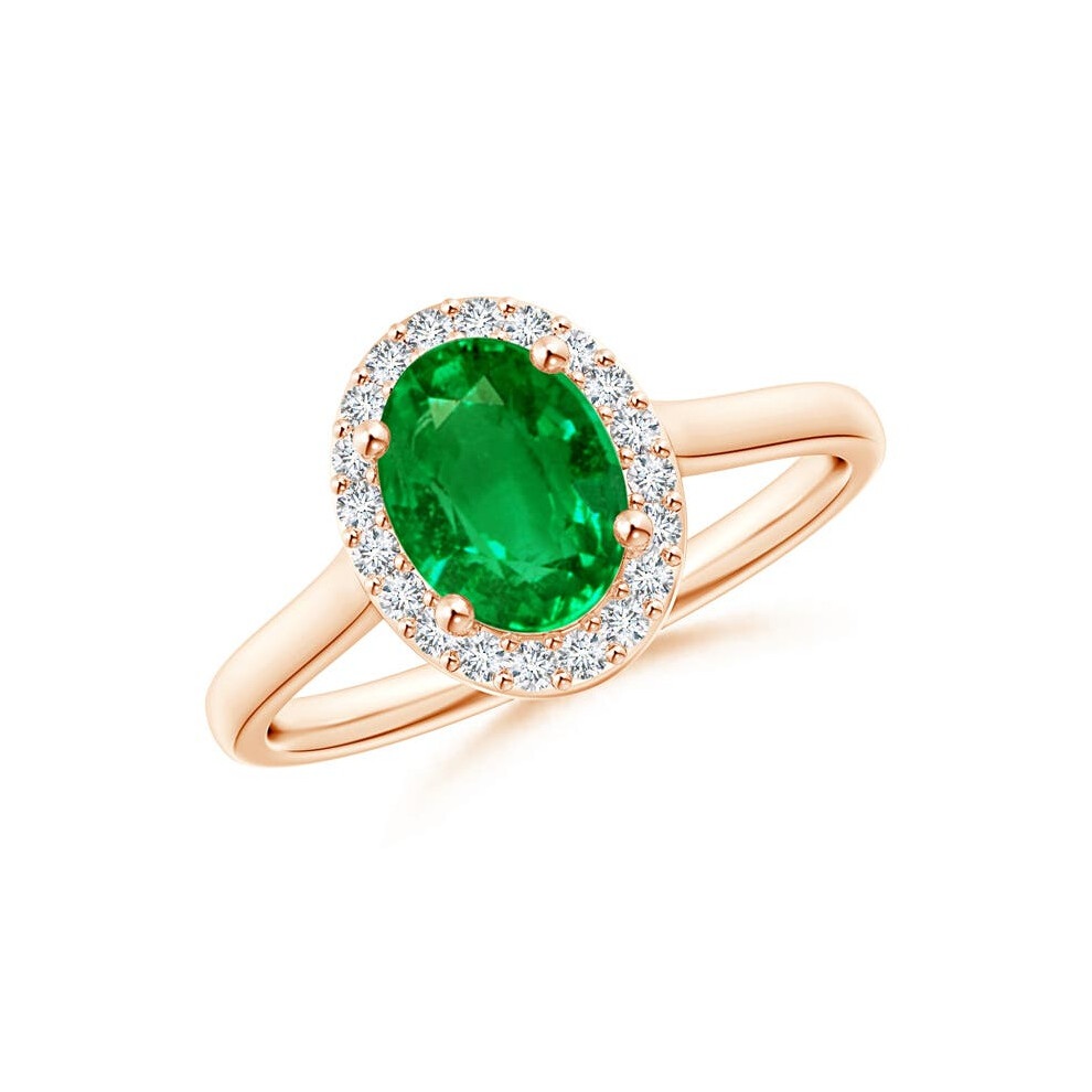 (L 1/2, 9ct Rose Gold) Angara Prong-Set Oval Lab-Grown Emerald and Diamond Halo Engagement Ring for Women-image-OPC-PGHPTQD-NEW