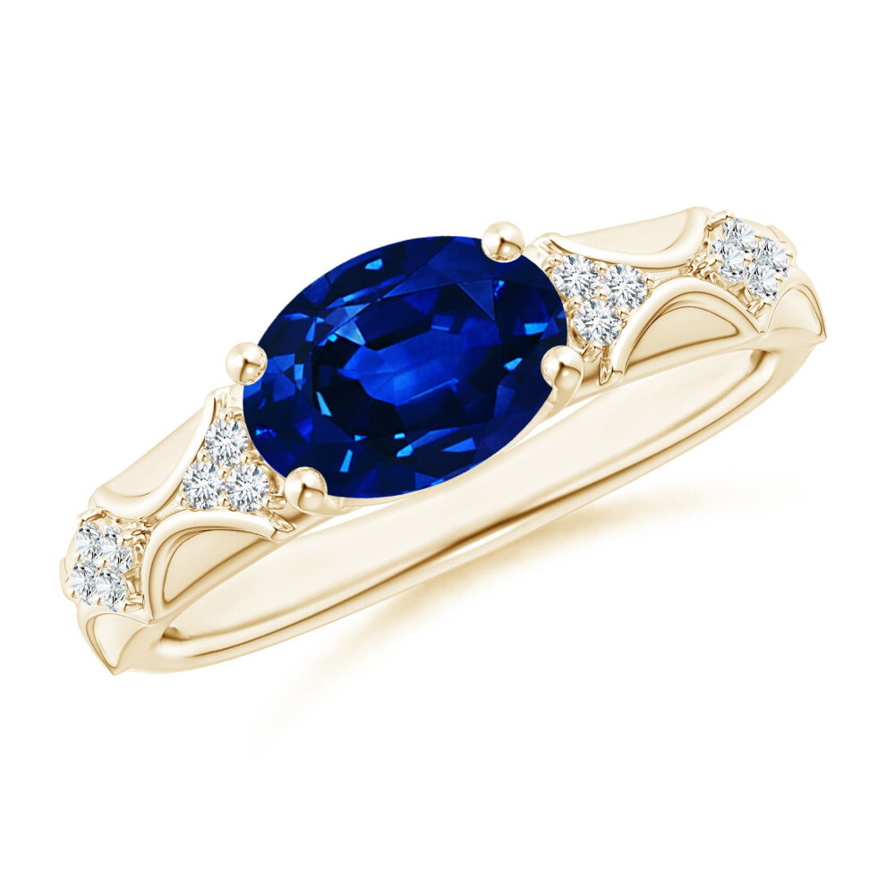 (M 1/2, 9ct Yellow Gold) Angara Lab-Grown Oval Blue Sapphire Vintage Style Ring with Diamond Accents for Women-image-OPC-PGHPV8Y-NEW