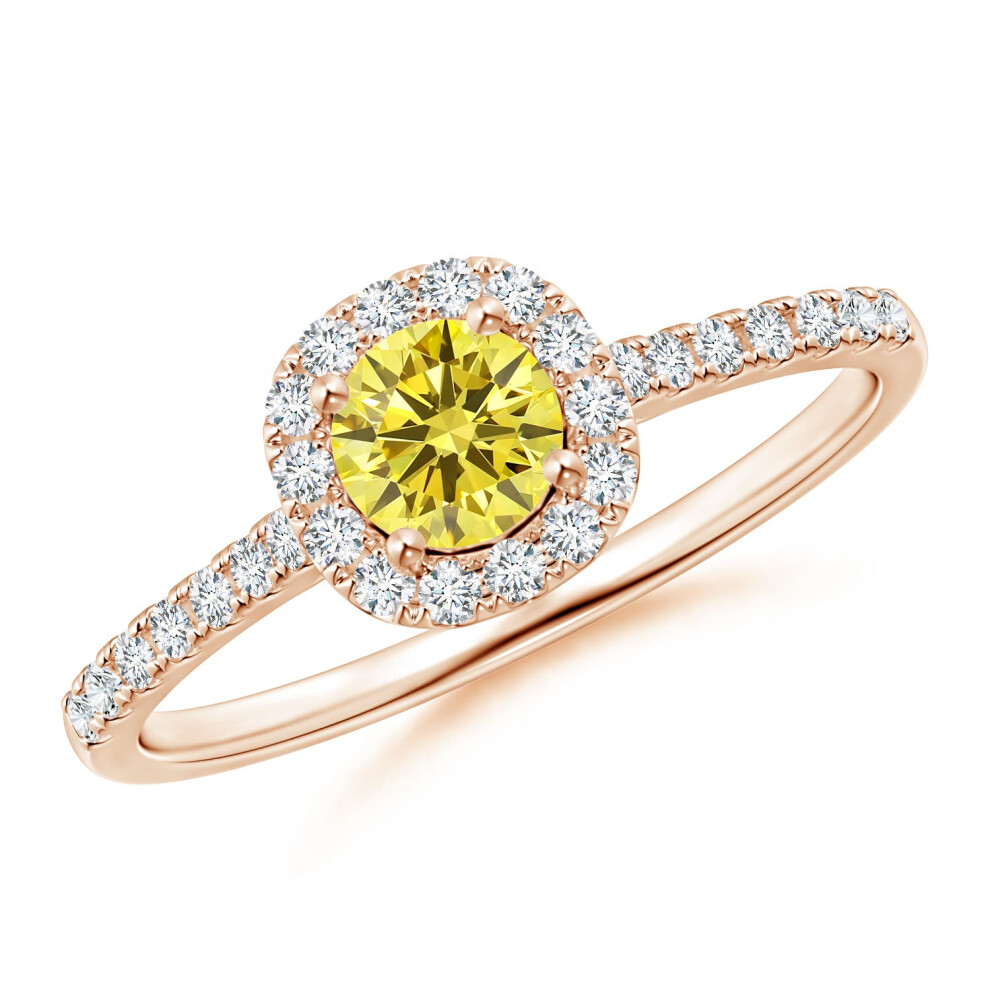 (Q 1/2, 9ct Rose Gold) Angara Round Lab-Grown Fancy Intense Yellow Diamond Halo Ring with Accents for Women-image-OPC-PGHPVBV-NEW