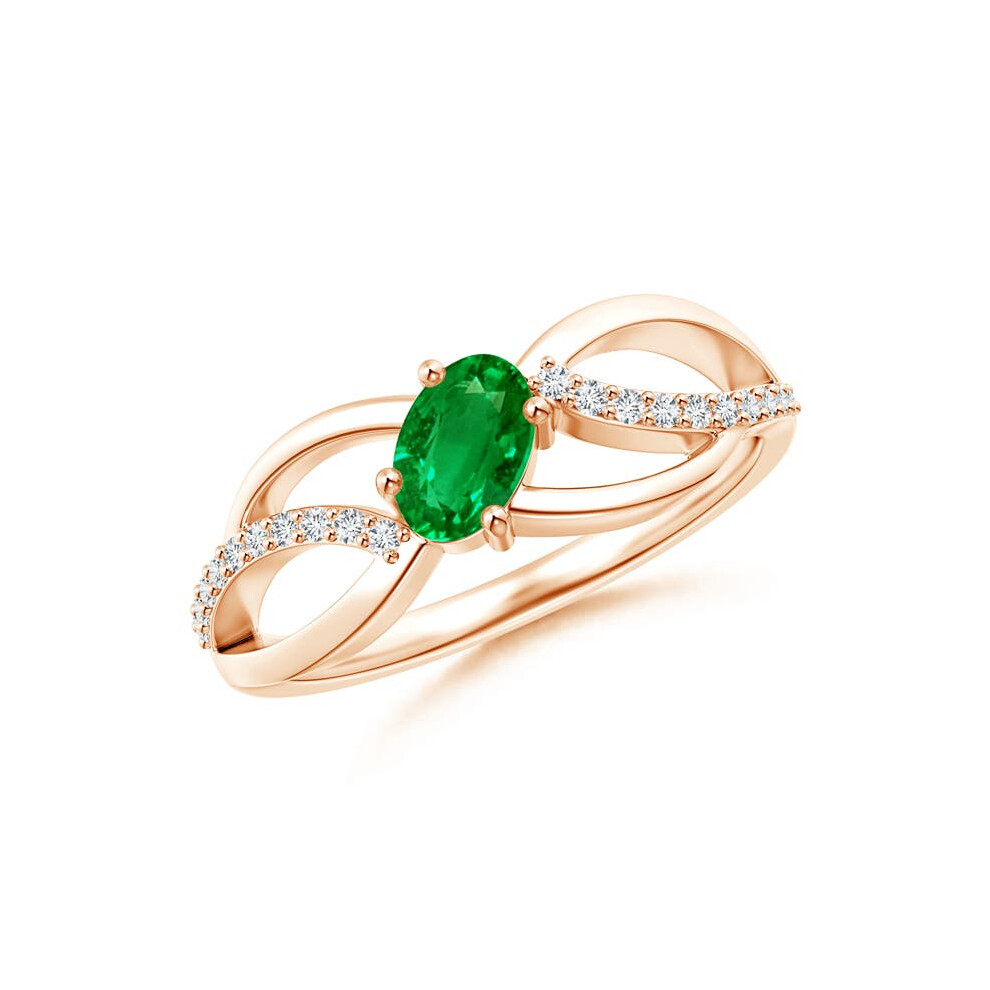 (P 1/2, 14ct Rose Gold) Angara Lab-Grown-Diagonal Oval Emerald Criss Cross Ring with Diamond Accents for Women-image-OPC-PGHPVKV-NEW