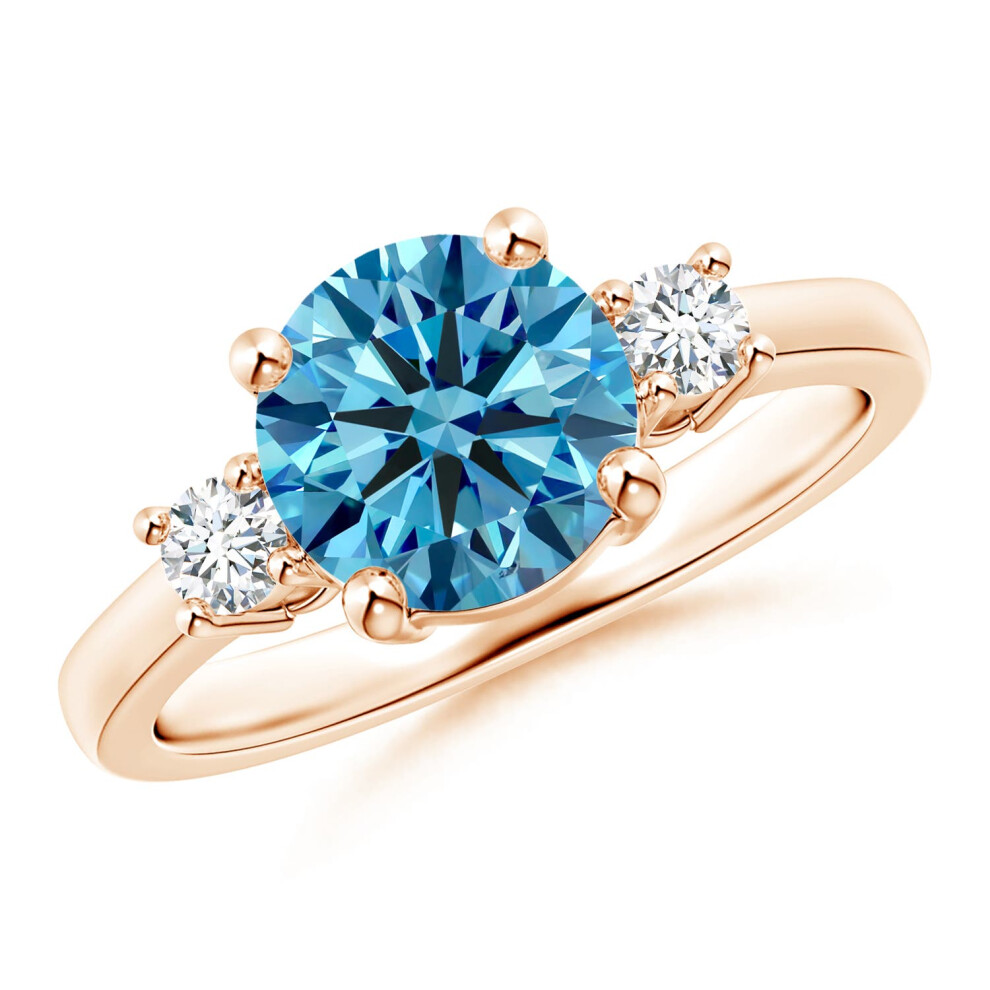 (J 1/2, 14ct Rose Gold) Angara Prong-Set Round 3 Stone Lab-Grown Fancy Intense Blue and White Diamond Ring for Women-image-OPC-PGHPVW5-NEW