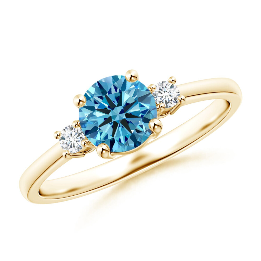 (J 1/2, 14ct Yellow Gold) Angara Prong-Set Round 3 Stone Lab-Grown Fancy Intense Blue and White Diamond Ring for Women-image-OPC-PGHPW68-NEW