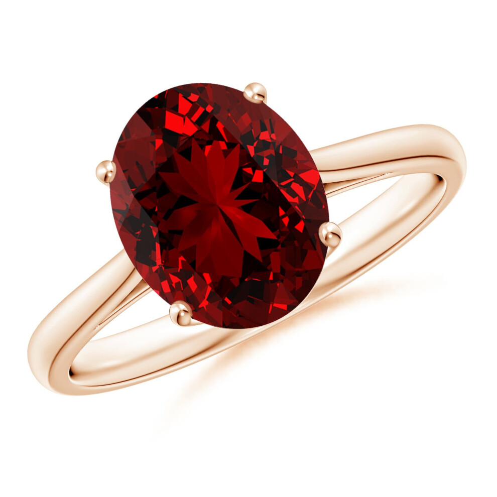 (N 1/2, 9ct Rose Gold) Angara Lab-Grown Oval Solitaire Ruby Cocktail Ring for Women-image-OPC-PGHPWCG-NEW