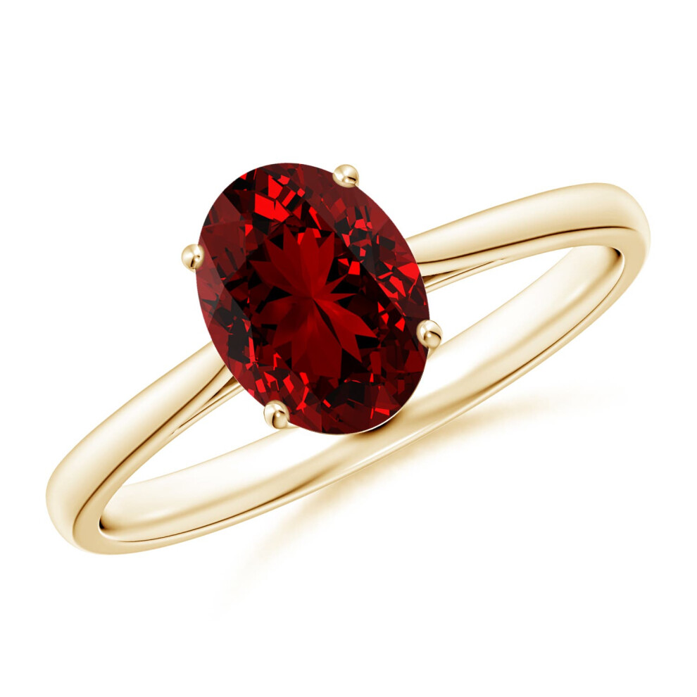 (N 1/2, 9ct Yellow Gold) Angara Lab-Grown Oval Solitaire Ruby Cocktail Ring for Women-image-OPC-PGHPWQC-NEW