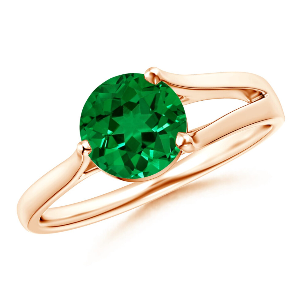 (Q 1/2, 14ct Rose Gold) Angara One Sided Split Shank Round Lab-Grown Emerald Solitaire Engagement Ring for Women-image-OPC-PGHPWRH-NEW