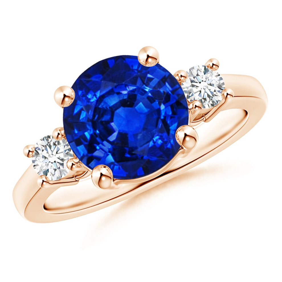 (T 1/2, 14ct Rose Gold) Angara Lab-Grown Prong-Set Round 3 Stone Blue Sapphire and Lab Diamond Ring for Women-image-OPC-PGHPX6G-NEW