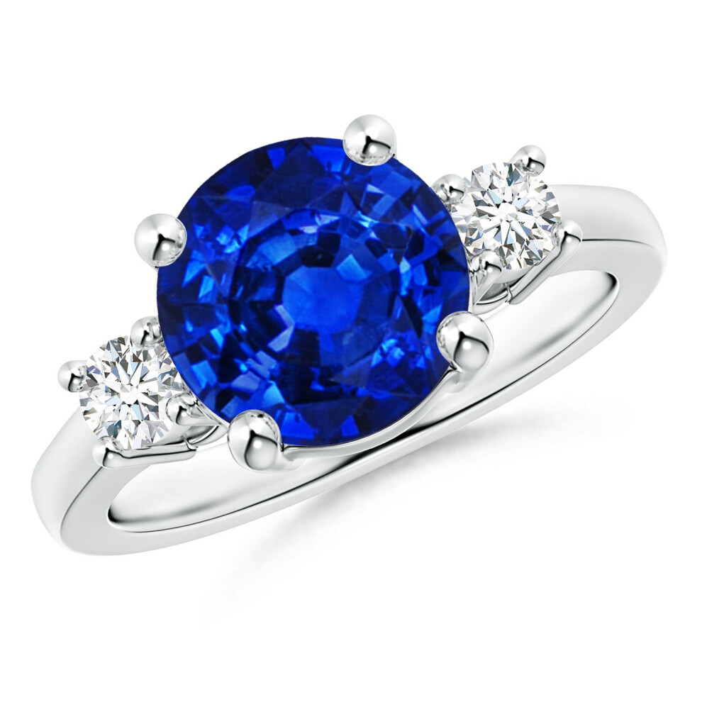 (L 1/2, 14ct White Gold) Angara Lab-Grown Prong-Set Round 3 Stone Blue Sapphire and Lab Diamond Ring for Women-image-OPC-PGHPXB5-NEW
