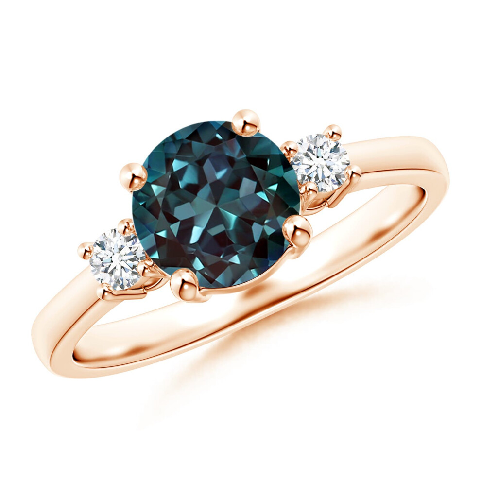 (N 1/2, 14ct Rose Gold) Angara Prong-Set Round 3 Stone Lab-Grown Alexandrite and Diamond Ring for Women-image-OPC-PGHPXHH-NEW