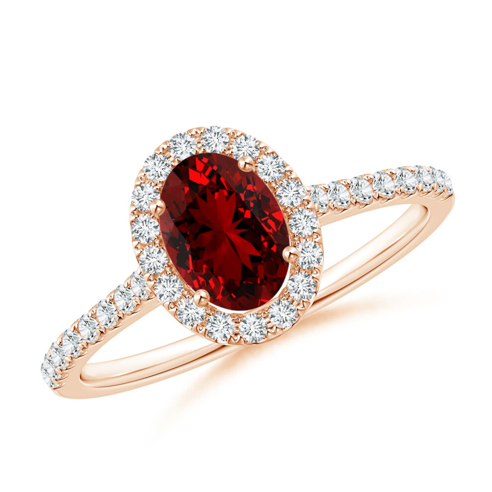 (T 1/2, 14ct Rose Gold) Angara Lab-Grown Oval Ruby Halo Ring with Lab Diamond Accents for Women-image-OPC-PGHPXZX-NEW