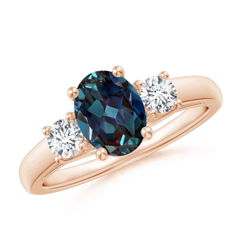 (N 1/2, 14ct Rose Gold) Angara Oval Lab-Grown Alexandrite Ring with Diamond Accents for Women-image-OPC-PGHPYWP-NEW