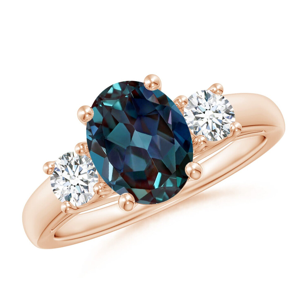 (S 1/2, 9ct Rose Gold) Angara Oval Lab-Grown Alexandrite Ring with Diamond Accents for Women-image-OPC-PGHPYYR-NEW