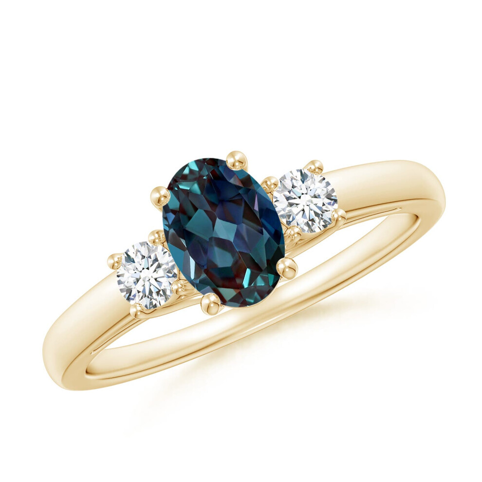 (T 1/2, 14ct Yellow Gold) Angara Oval Lab-Grown Alexandrite Ring with Diamond Accents for Women-image-OPC-PGHPZ5W-NEW