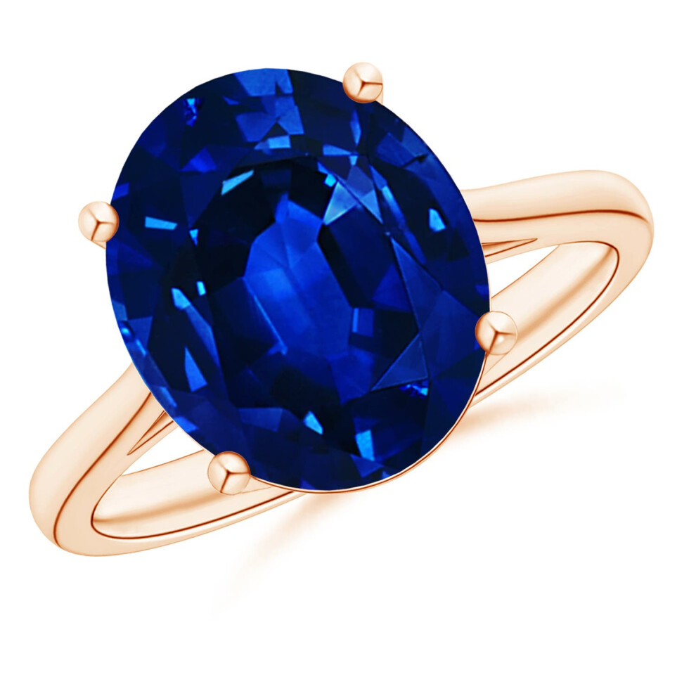 (Q 1/2, 9ct Rose Gold) Angara Oval Solitaire Lab-Grown Blue Sapphire Engagement Ring for Women-image-OPC-PGHQ2M2-NEW