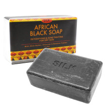 Zijde Afrikaanse zwarte zeep (7 oz) voor gezicht en lichaam voor het ontgiften van acne, droge huid Eczeem met Shea Butter Charcoal & Bamboo Powder (